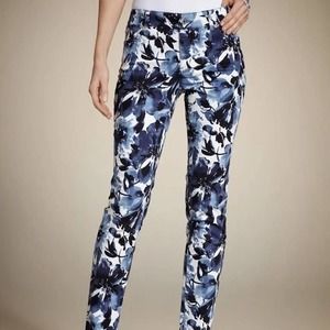 Chico's Platinum Demin Straight Leg Jeans Floral Print Navy Blue White Size 16